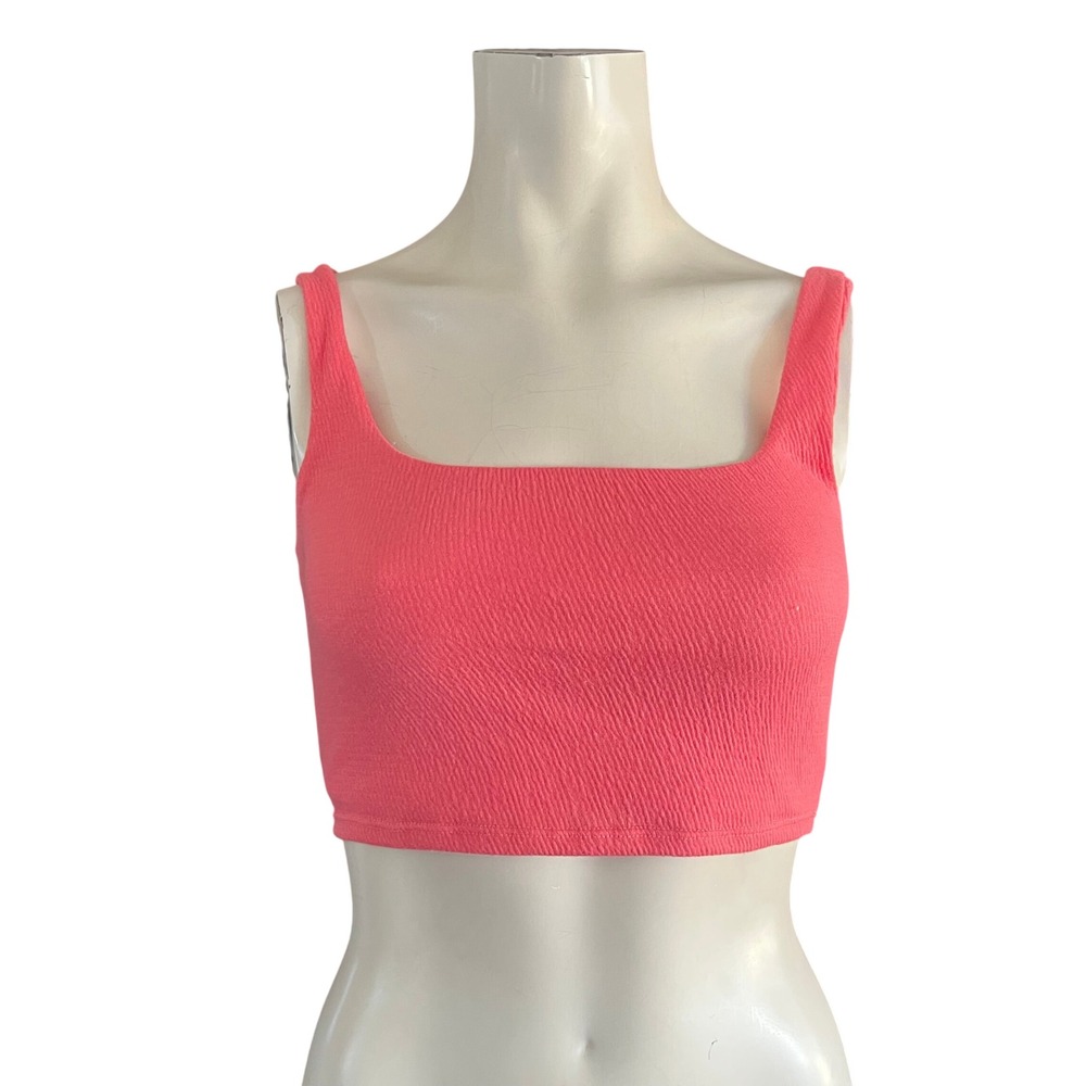 Reformation Jeans Coral Pink Textured Square Neck Sleeveless Crop Top XS USA